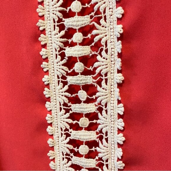 Pink Blush L Silk Rosy Pink Crochet Lace Feminine Flowy Blouse - Picture 5 of 16